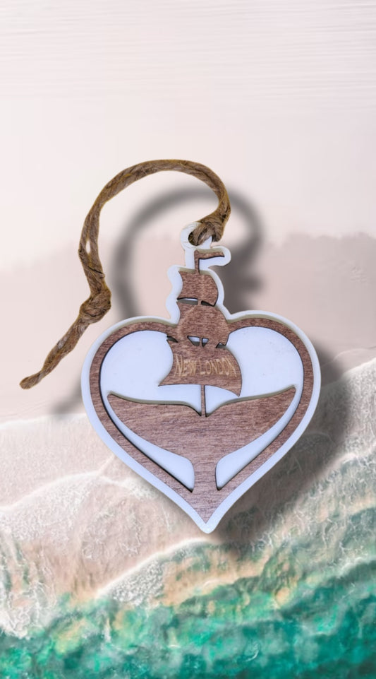 New London Whale Tail Heart Ornament